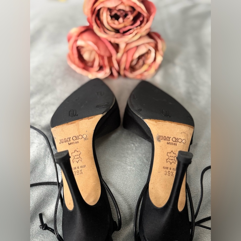 Jimmy Choo Satin Fabric Lace-Up Pointed Toe Shoes - Picture 10 of 13